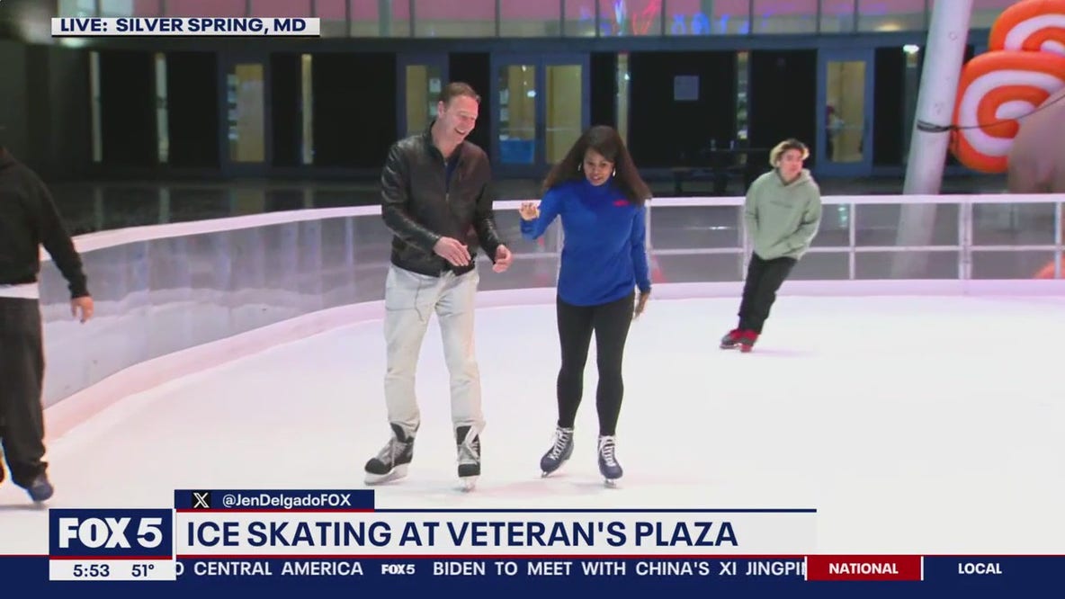 Ice skating at Veteran's Plaza